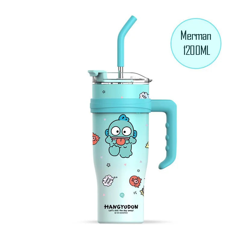 1200ML Sanrio Thermos WaterBottle Cute Large Capacity Straw Cup Steel