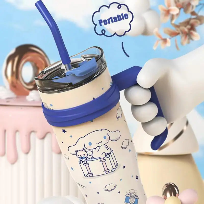 1200ML Sanrio Thermos WaterBottle Cute Large Capacity Straw Cup Steel