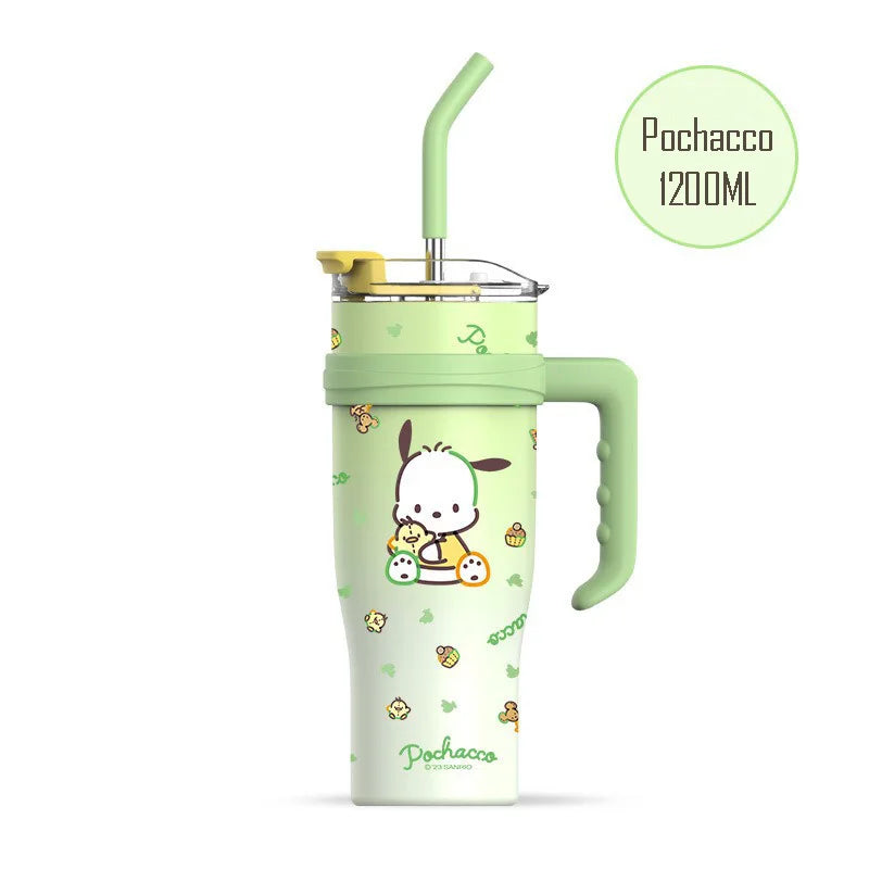 1200ML Sanrio Thermos WaterBottle Cute Large Capacity Straw Cup Steel