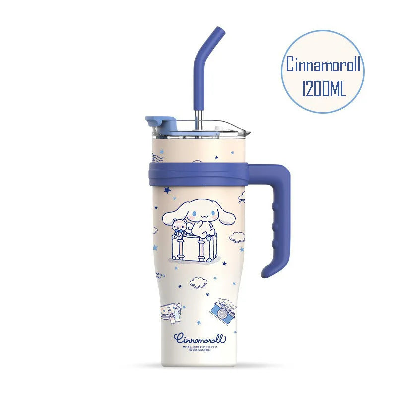 1200ML Sanrio Thermos WaterBottle Cute Large Capacity Straw Cup Steel