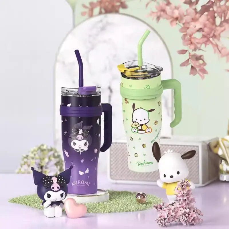 1200ML Sanrio Thermos WaterBottle Cute Large Capacity Straw Cup Steel