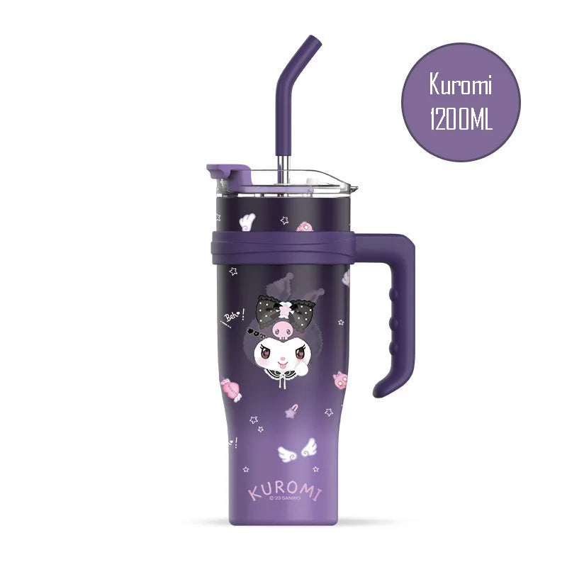 1200ML Sanrio Thermos WaterBottle Cute Large Capacity Straw Cup Steel