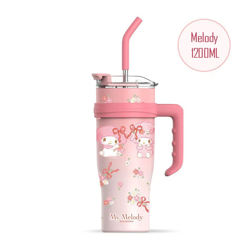 1200ML Sanrio Thermos WaterBottle Cute Large Capacity Straw Cup Steel