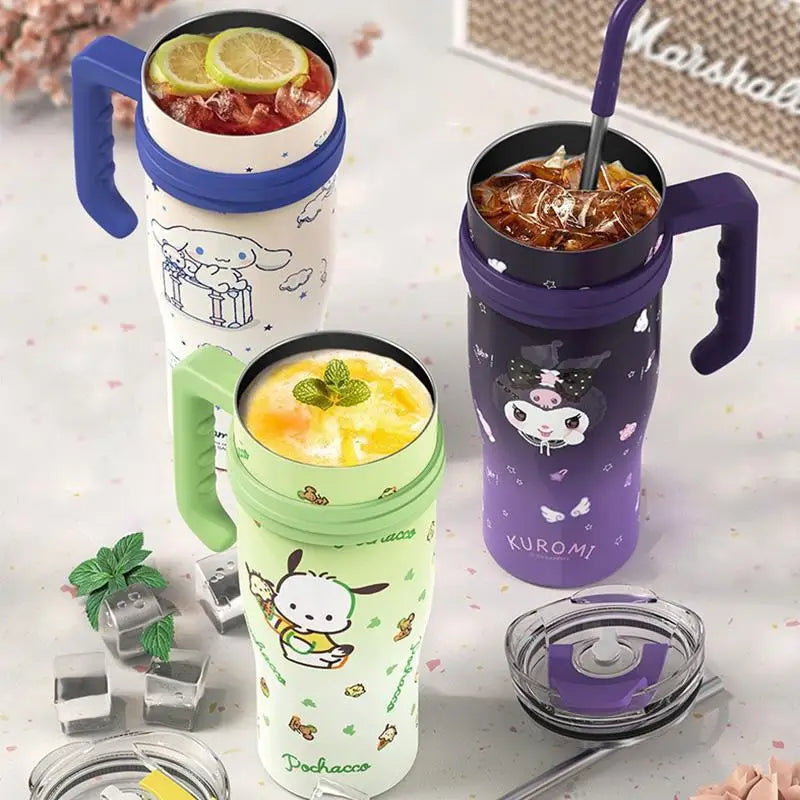 1200ML Sanrio Thermos WaterBottle Cute Large Capacity Straw Cup Steel