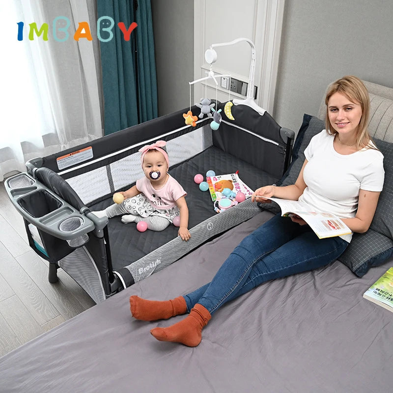 IMBABY Newborn Baby Bed Multifunctional Baby Cribs Foldable Baby Cot With Diaper Table Crib Cradle Double Decker Cribs