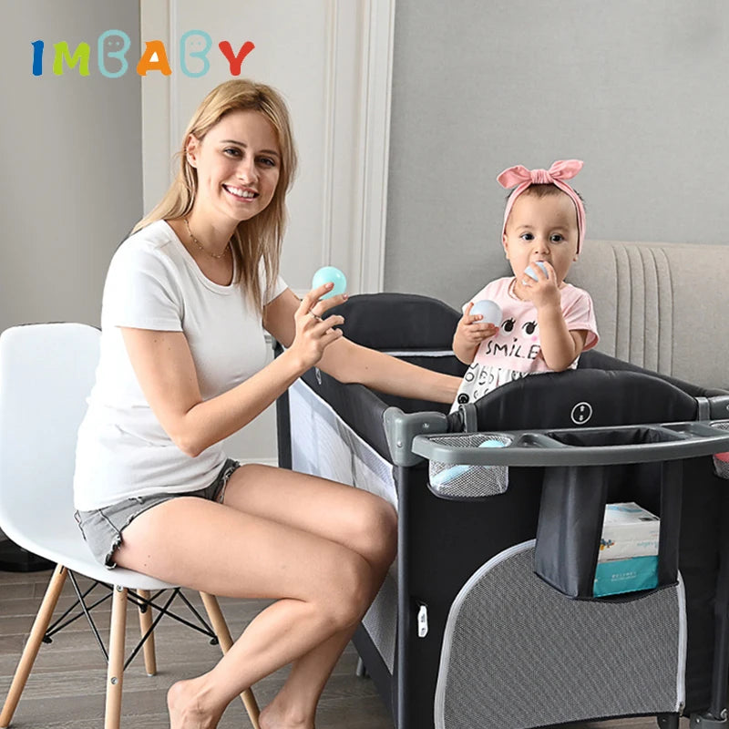 IMBABY Newborn Baby Bed Multifunctional Baby Cribs Foldable Baby Cot With Diaper Table Crib Cradle Double Decker Cribs