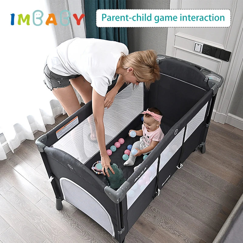 IMBABY Newborn Baby Bed Multifunctional Baby Cribs Foldable Baby Cot With Diaper Table Crib Cradle Double Decker Cribs