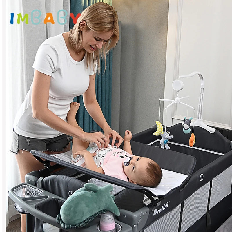 IMBABY Newborn Baby Bed Multifunctional Baby Cribs Foldable Baby Cot With Diaper Table Crib Cradle Double Decker Cribs