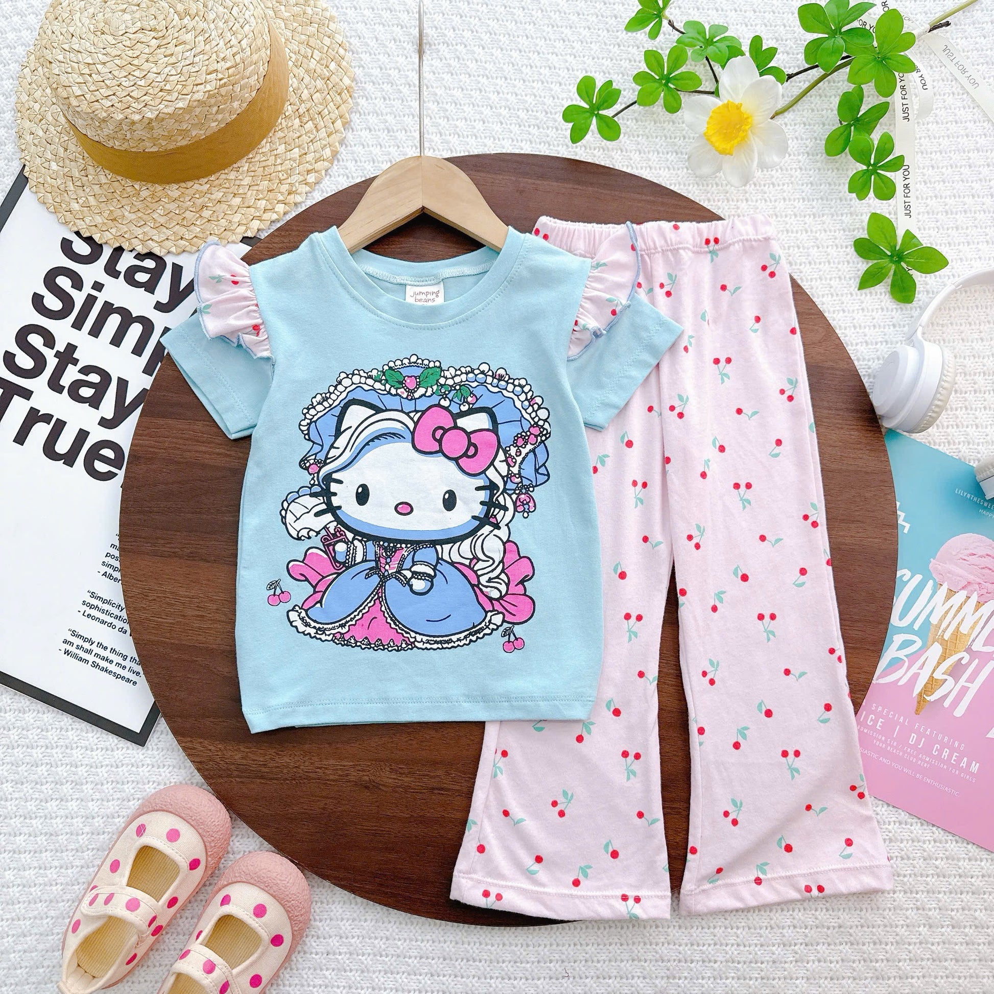 Girls Ruffles Sleeves Bell Bottom Pyjamas