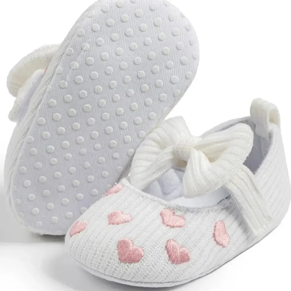 Meckior Spring Sole Baby Girl Shoes Newborn Bow Love First Walkers Anti-slip Baby Casual Shoes Moccasins
