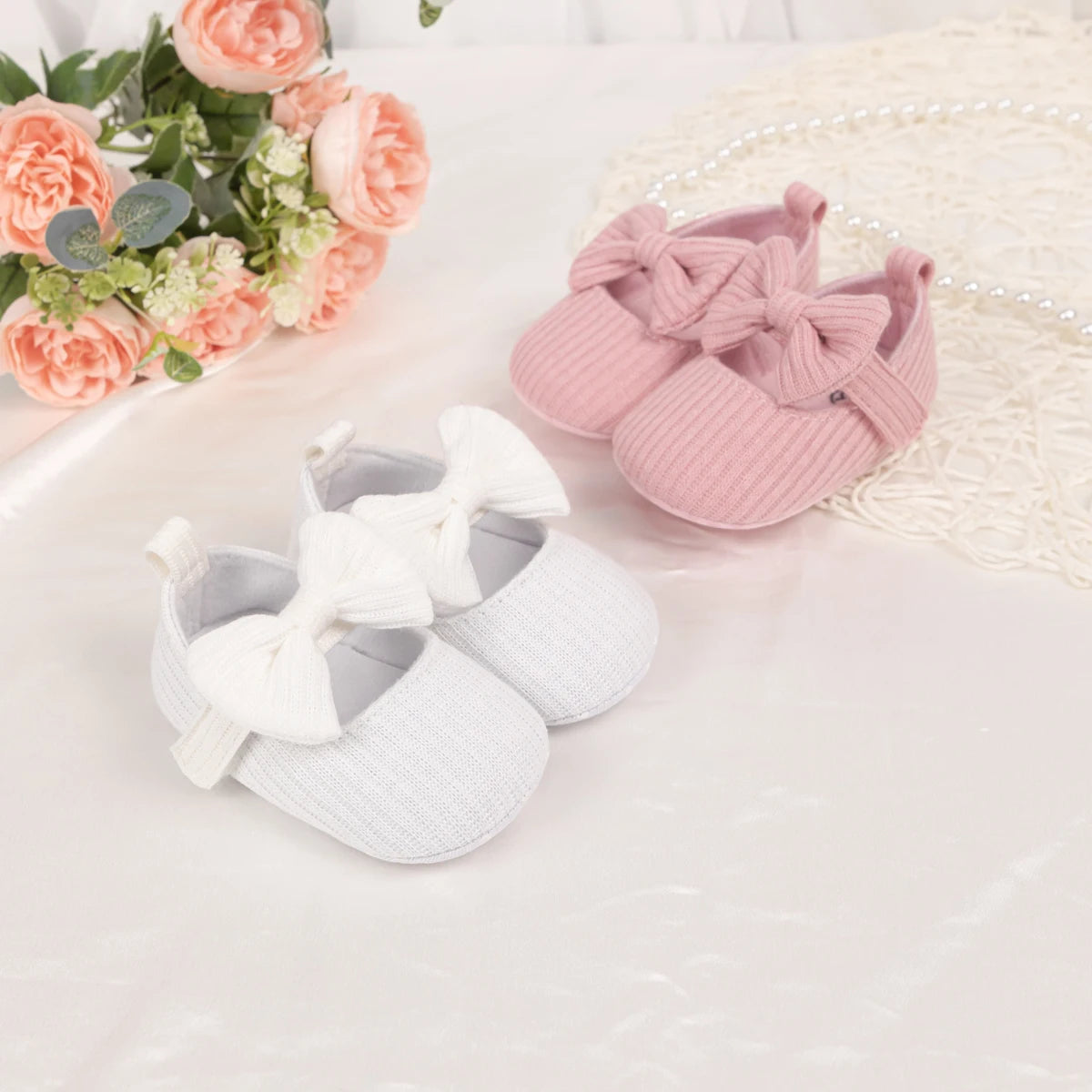 Meckior Spring Sole Baby Girl Shoes Newborn Bow Love First Walkers Anti-slip Baby Casual Shoes Moccasins