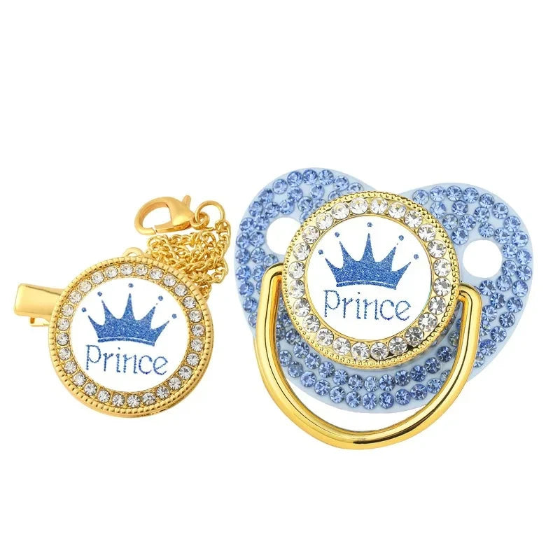 Luxury Rhinestones Baby Pacifier Chain Clips with Lid
