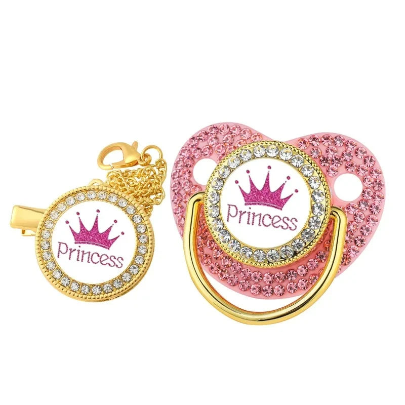 Luxury Rhinestones Baby Pacifier Chain Clips with Lid