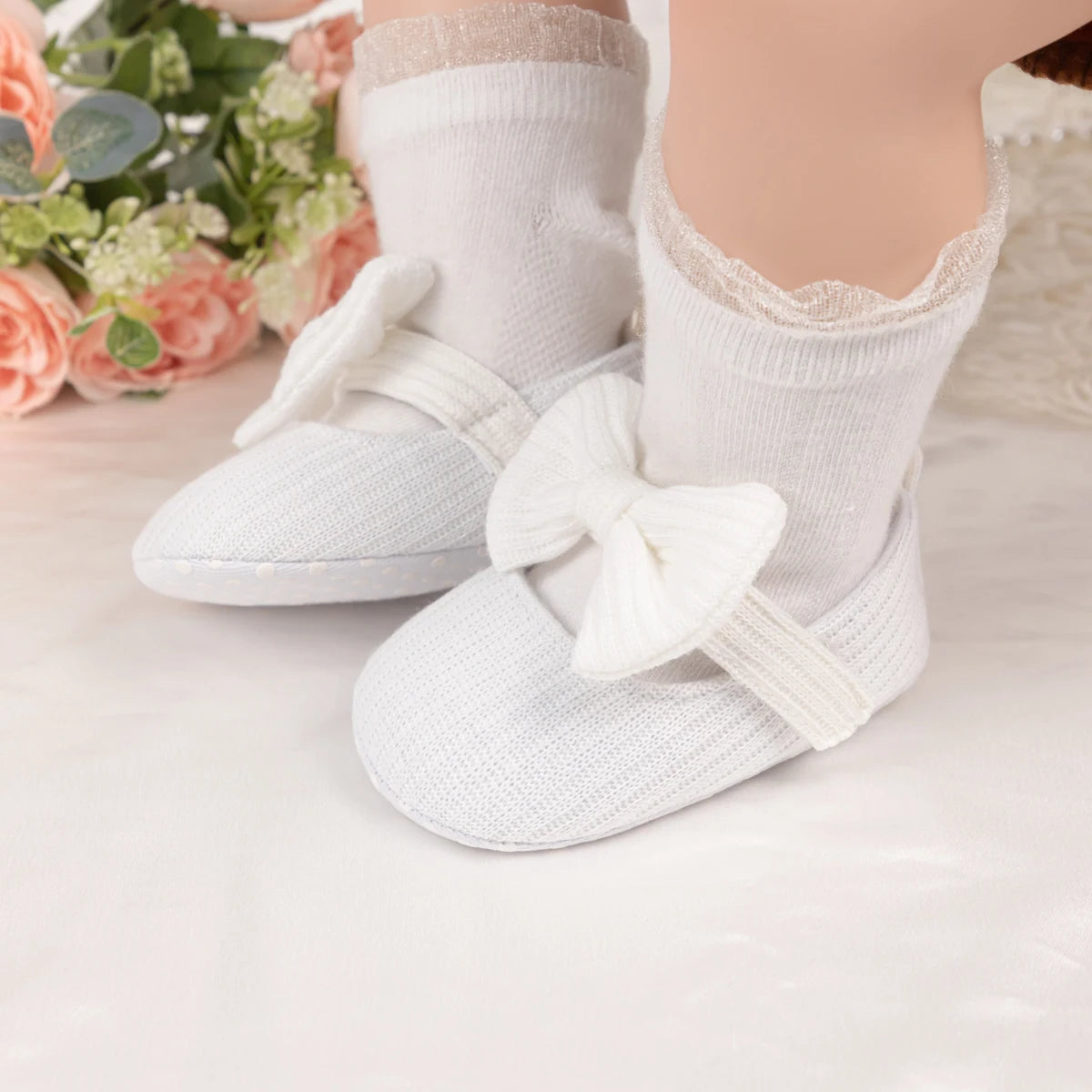 Meckior Spring Sole Baby Girl Shoes Newborn Bow Love First Walkers Anti-slip Baby Casual Shoes Moccasins