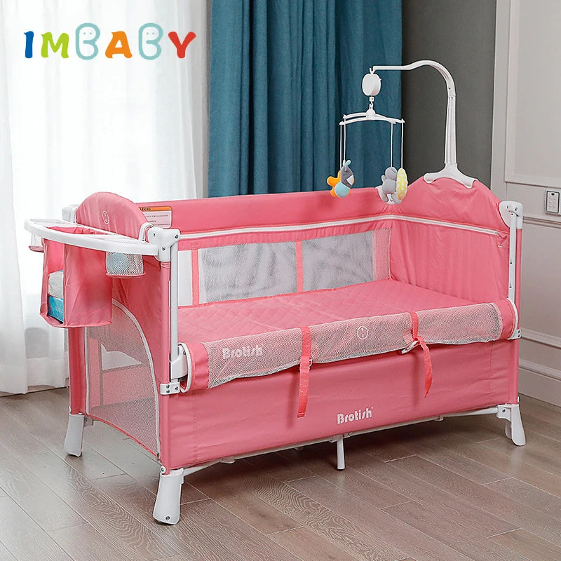 IMBABY Newborn Baby Bed Multifunctional Baby Cribs Foldable Baby Cot With Diaper Table Crib Cradle Double Decker Cribs