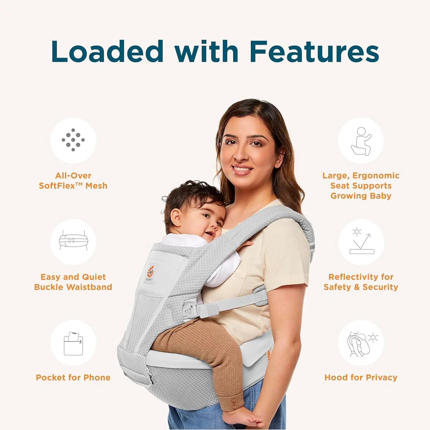 Ergobaby Breathable Baby Carrier with Enhanced Lumbar Support and Lightweight Comfort