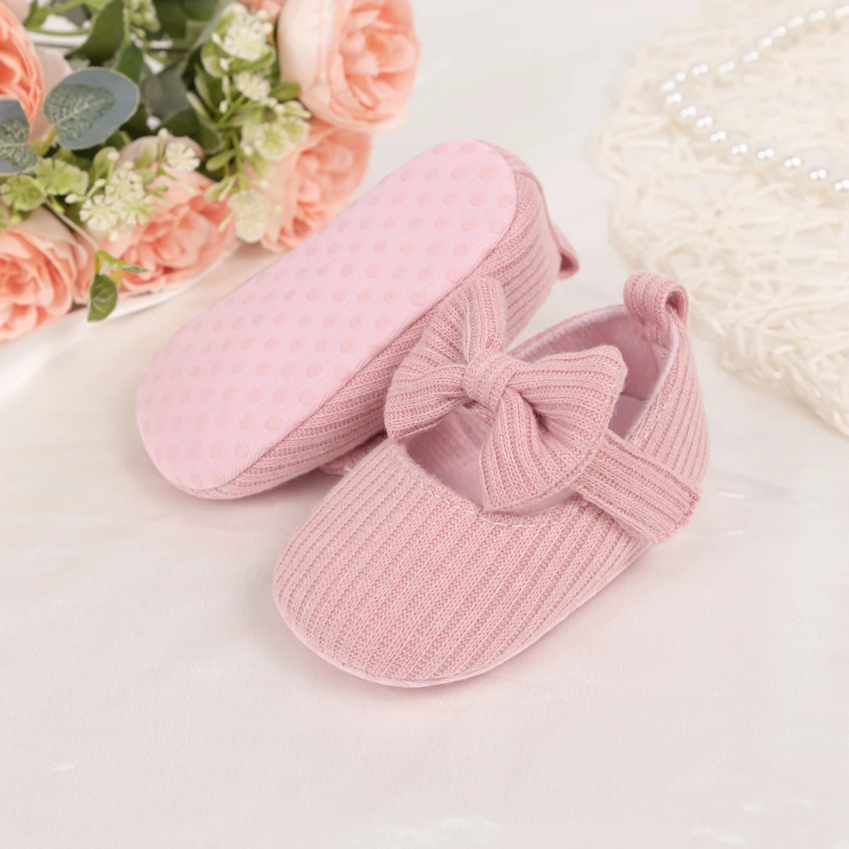 Meckior Spring Sole Baby Girl Shoes Newborn Bow Love First Walkers Anti-slip Baby Casual Shoes Moccasins