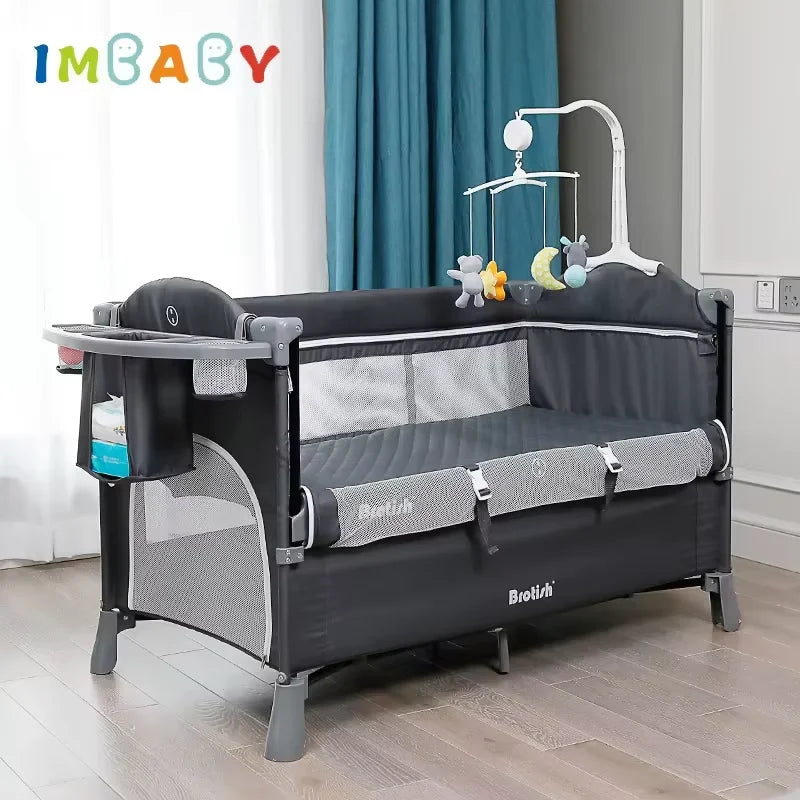 IMBABY Newborn Baby Bed Multifunctional Baby Cribs Foldable Baby Cot With Diaper Table Crib Cradle Double Decker Cribs