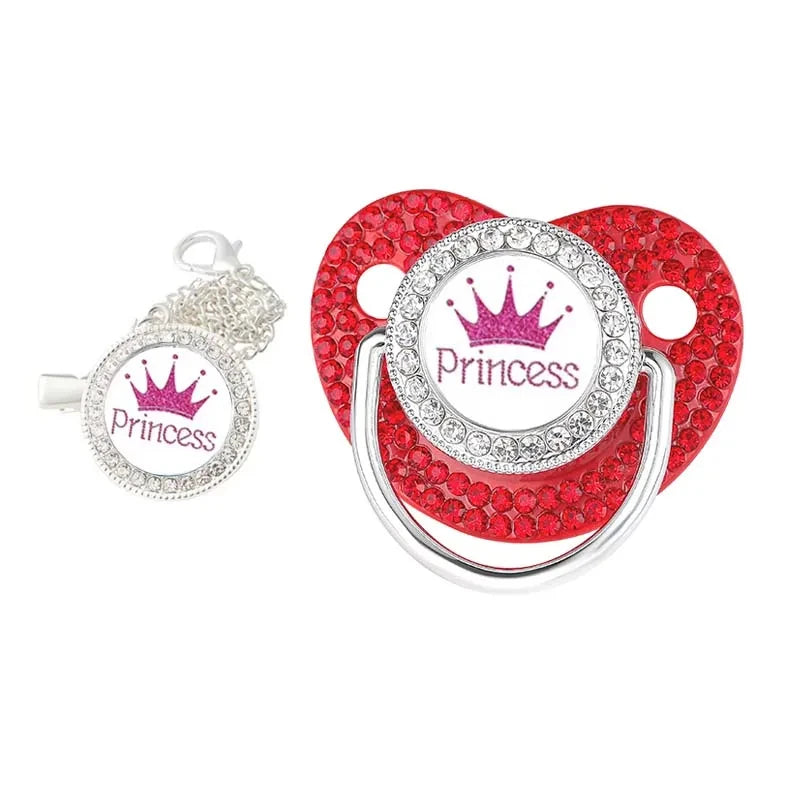 Luxury Rhinestones Baby Pacifier Chain Clips with Lid
