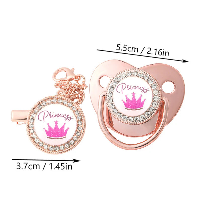 Luxury Rhinestones Baby Pacifier Chain Clips with Lid