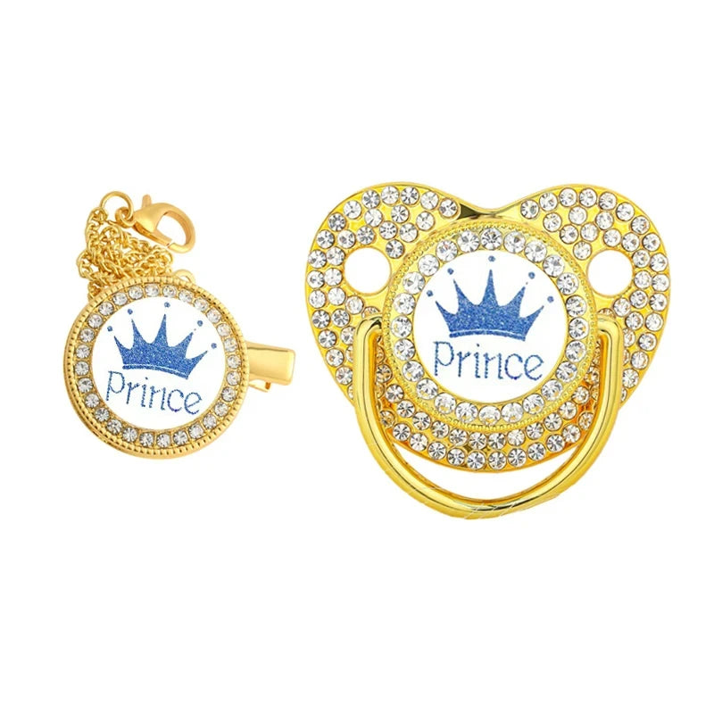Luxury Rhinestones Baby Pacifier Chain Clips with Lid