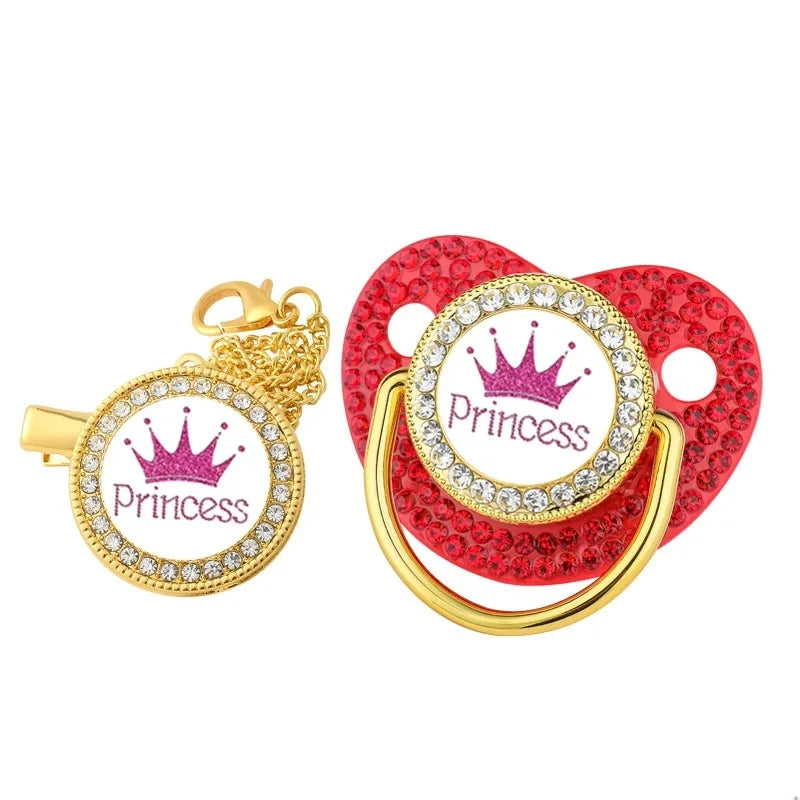 Luxury Rhinestones Baby Pacifier Chain Clips with Lid
