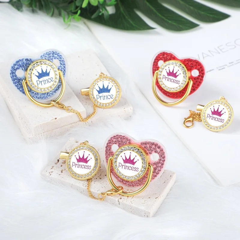 Luxury Rhinestones Baby Pacifier Chain Clips with Lid