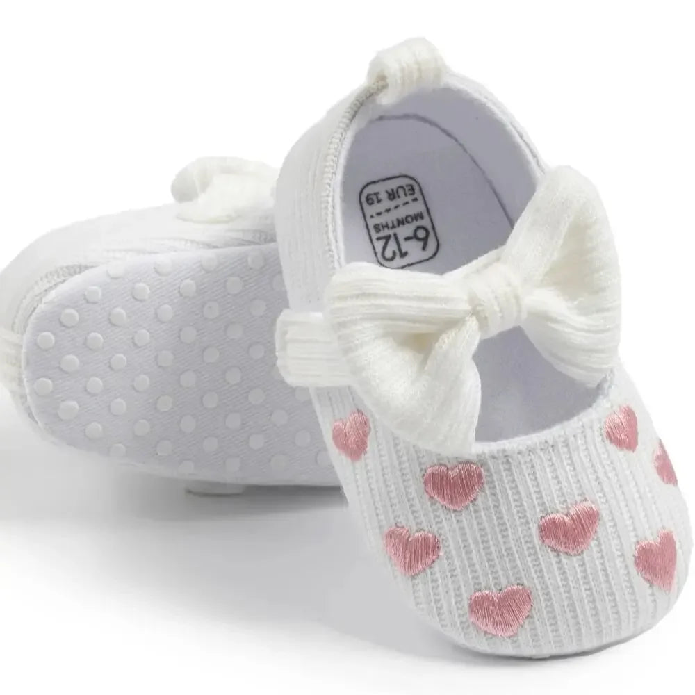 Meckior Spring Sole Baby Girl Shoes Newborn Bow Love First Walkers Anti-slip Baby Casual Shoes Moccasins